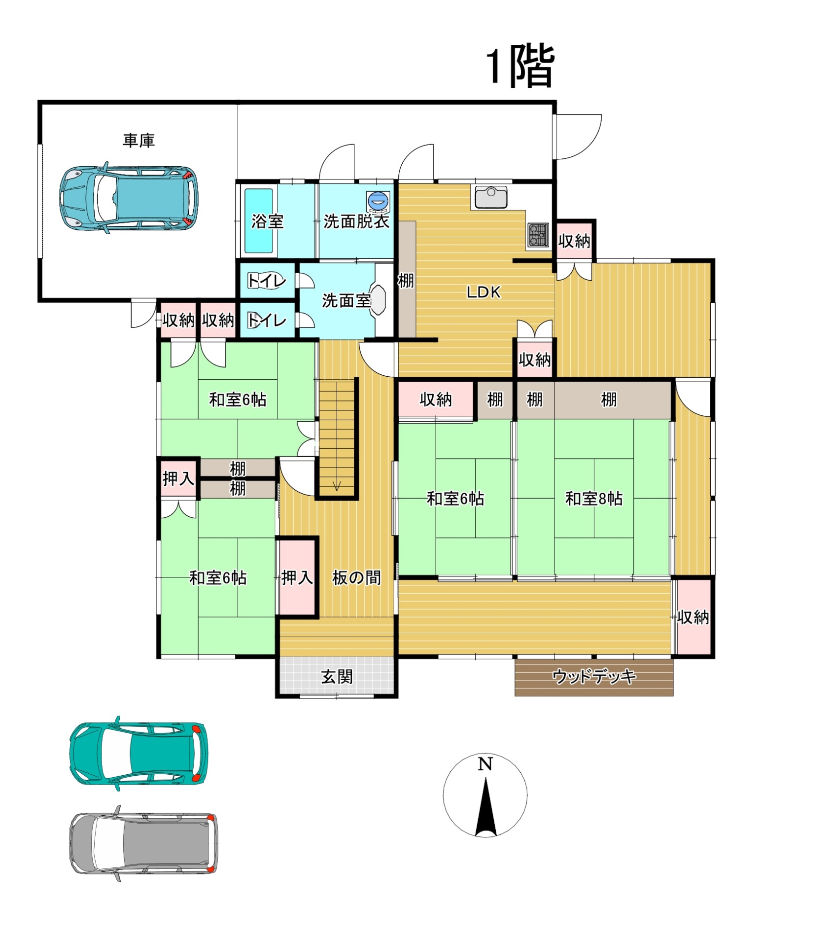 門川町  中古住宅  6LDK  駐車場３台間取・配置図
